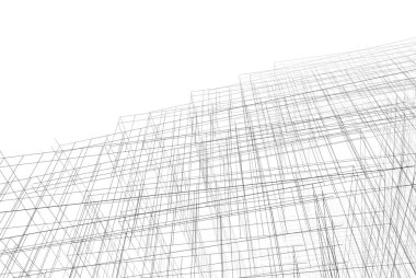 Soyut mimari arkaplan, gökdelen, üç boyutlu illüstrasyon