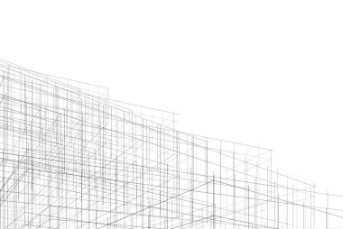 Soyut mimari arkaplan, gökdelen, üç boyutlu illüstrasyon