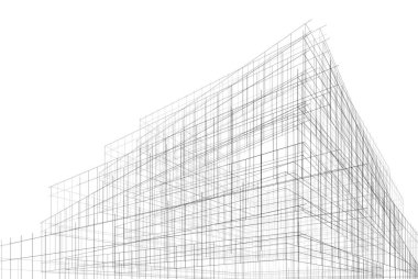 Soyut mimari arkaplan, gökdelen, üç boyutlu illüstrasyon