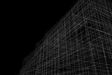 Soyut mimari arkaplan, gökdelen, üç boyutlu illüstrasyon