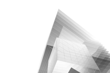 Soyut mimari arkaplan, gökdelen, üç boyutlu illüstrasyon