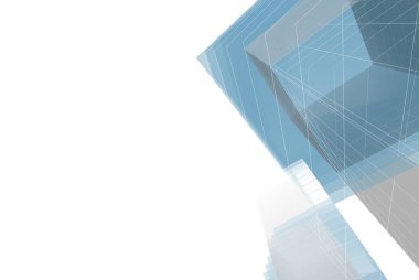 Soyut mimari arkaplan, gökdelen, üç boyutlu illüstrasyon