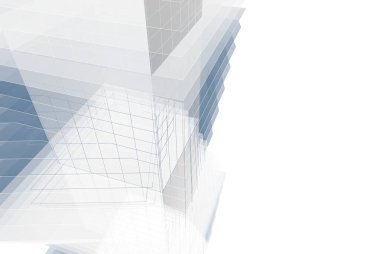 Soyut mimari arkaplan, gökdelen, üç boyutlu illüstrasyon