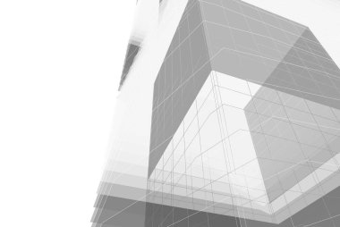 Soyut mimari arkaplan, gökdelen, üç boyutlu illüstrasyon