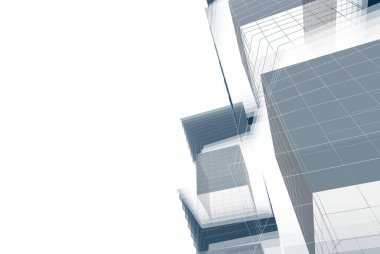 Soyut mimari arkaplan, gökdelen, üç boyutlu illüstrasyon