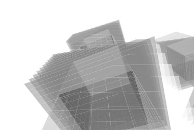 Soyut mimari arkaplan, gökdelen, üç boyutlu illüstrasyon