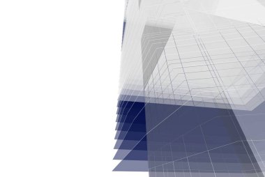 Soyut mimari arkaplan, gökdelen, üç boyutlu illüstrasyon