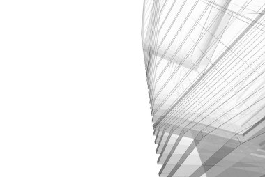 Soyut mimari arkaplan, gökdelen, üç boyutlu illüstrasyon