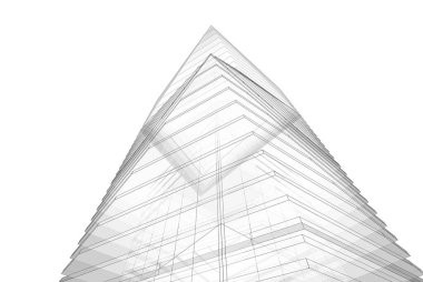 Soyut mimari arkaplan, gökdelen, üç boyutlu illüstrasyon