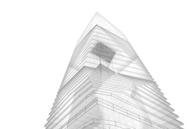 Soyut mimari arkaplan, gökdelen, üç boyutlu illüstrasyon