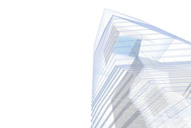 Soyut mimari arkaplan, gökdelen, üç boyutlu illüstrasyon