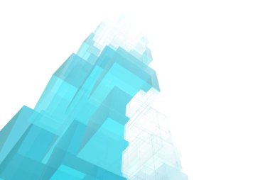 Soyut mimari arkaplan, gökdelen, üç boyutlu illüstrasyon