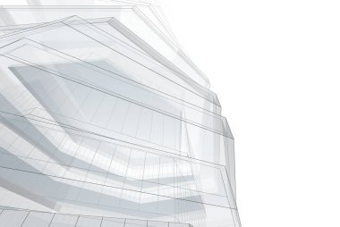 Soyut mimari arkaplan, gökdelen, üç boyutlu illüstrasyon