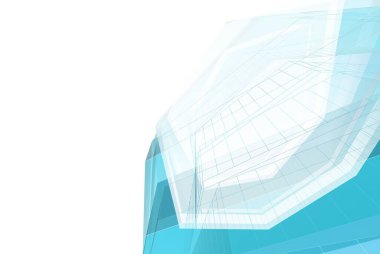 Soyut mimari arkaplan, gökdelen, üç boyutlu illüstrasyon