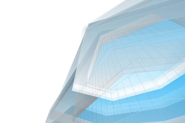 Soyut mimari arkaplan, gökdelen, üç boyutlu illüstrasyon