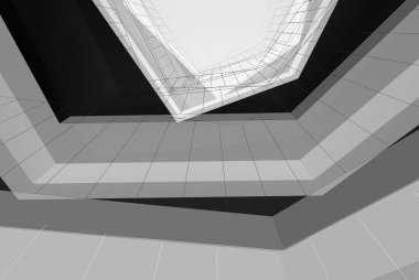 Soyut mimari arkaplan, gökdelen, üç boyutlu illüstrasyon