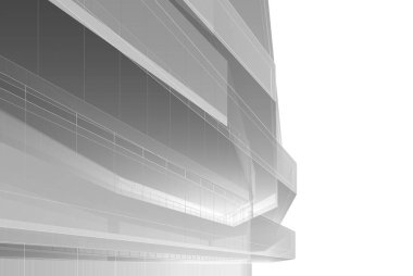 Soyut mimari arkaplan, gökdelen, üç boyutlu illüstrasyon