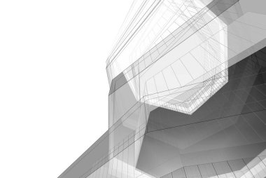 Soyut mimari arkaplan, gökdelen, üç boyutlu illüstrasyon