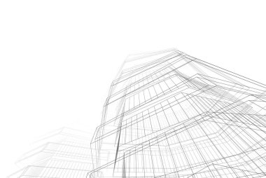 Soyut mimari arkaplan, gökdelen, üç boyutlu illüstrasyon