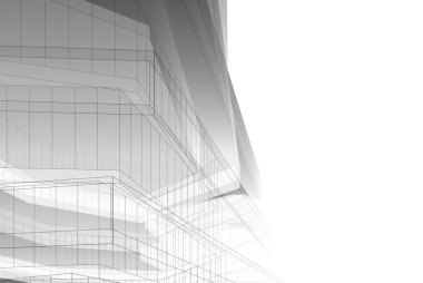 Soyut mimari arkaplan, gökdelen, üç boyutlu illüstrasyon