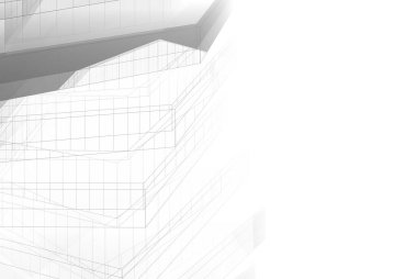 Soyut mimari arkaplan, gökdelen, üç boyutlu illüstrasyon