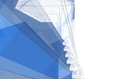 Soyut mimari arkaplan, gökdelen, üç boyutlu illüstrasyon