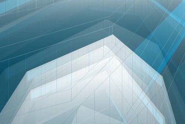 Soyut mimari arkaplan, gökdelen, üç boyutlu illüstrasyon