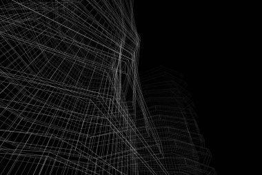 Soyut mimari arkaplan, gökdelen, üç boyutlu illüstrasyon