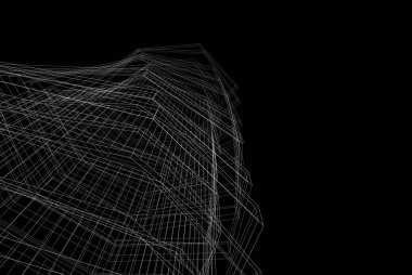 Soyut mimari arkaplan, gökdelen, üç boyutlu illüstrasyon