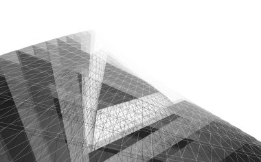 Soyut mimari arkaplan, gökdelen, üç boyutlu illüstrasyon