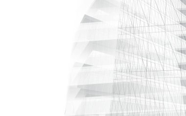 Soyut mimari arkaplan, gökdelen, üç boyutlu illüstrasyon