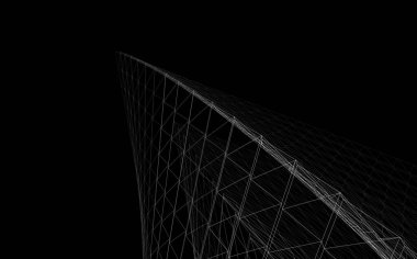 Soyut mimari arkaplan, gökdelen, üç boyutlu illüstrasyon