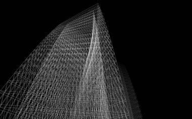 Soyut mimari arkaplan, gökdelen, üç boyutlu illüstrasyon