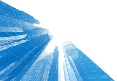 Soyut mimari arkaplan, gökdelenler, 3D illüstrasyon