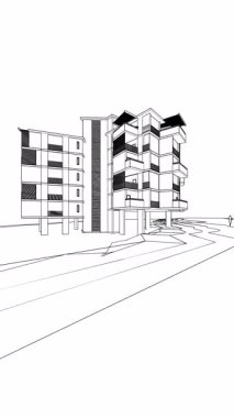 Soyut mimari arkaplan, gökdelen, üç boyutlu illüstrasyon