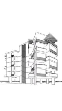 Soyut mimari arkaplan, gökdelen, üç boyutlu illüstrasyon