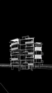 Soyut mimari arkaplan, gökdelen, üç boyutlu illüstrasyon