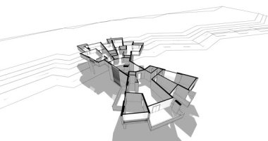 Soyut mimari arkaplan, gökdelen, üç boyutlu illüstrasyon