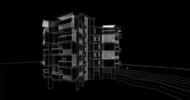 Soyut mimari arkaplan, gökdelen, üç boyutlu illüstrasyon
