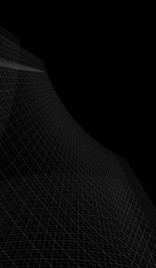 Soyut mimari arkaplan, gökdelen, üç boyutlu illüstrasyon