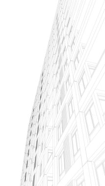 Soyut mimari arkaplan, gökdelen, üç boyutlu illüstrasyon