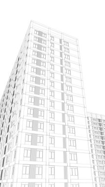 Soyut mimari arkaplan, gökdelen, üç boyutlu illüstrasyon