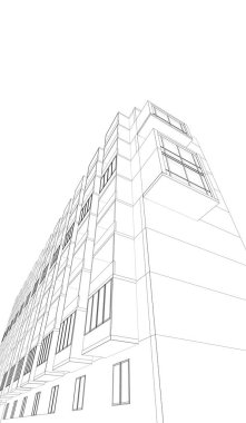 Soyut mimari arkaplan, gökdelen, üç boyutlu illüstrasyon