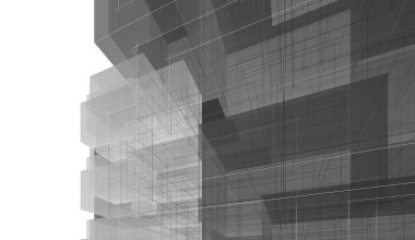 Soyut mimari arkaplan, gökdelen, üç boyutlu illüstrasyon