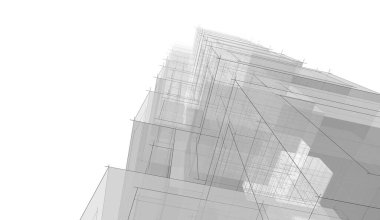 Soyut mimari arkaplan, gökdelen, üç boyutlu illüstrasyon