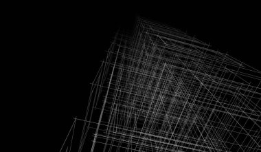 Soyut mimari arkaplan, gökdelen, üç boyutlu illüstrasyon