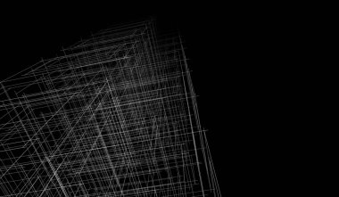 Soyut mimari arkaplan, gökdelen, üç boyutlu illüstrasyon