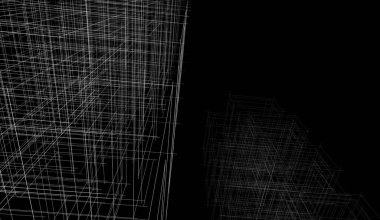 Soyut mimari arkaplan, gökdelen, üç boyutlu illüstrasyon