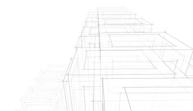 Soyut mimari arkaplan, gökdelen, üç boyutlu illüstrasyon