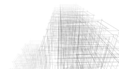 Soyut mimari arkaplan, gökdelen, üç boyutlu illüstrasyon